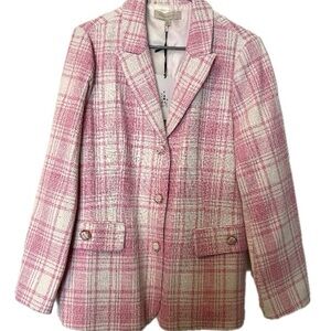 Pink & creamy white boucle plaid blazer